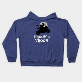 Halloween Witch on Bike Funny Broom to Vroom Kids Hoodie